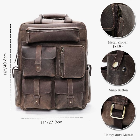 Luxeoria Genuine Leather Travel Backpack Handmade Retro Style NWT - Picture 4 of 15